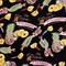 Black-Yellow-Multi Hawaii Vibes Printed Rayon Crepe Faille Woven Fabric By the Yard